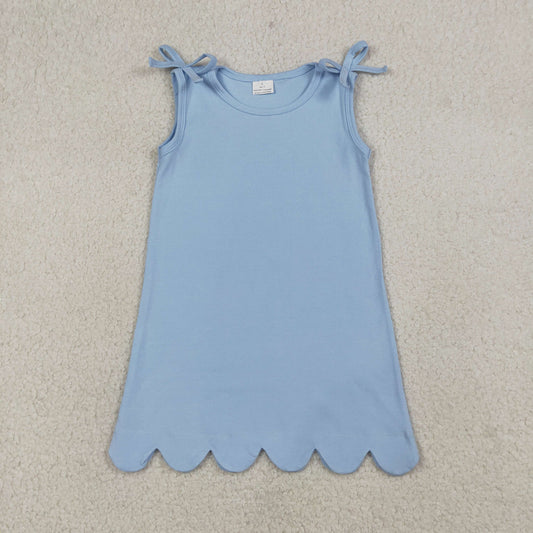 Baby Girls Kids Bows Sleeveless Blue Scallop Knee Length Dress RTS