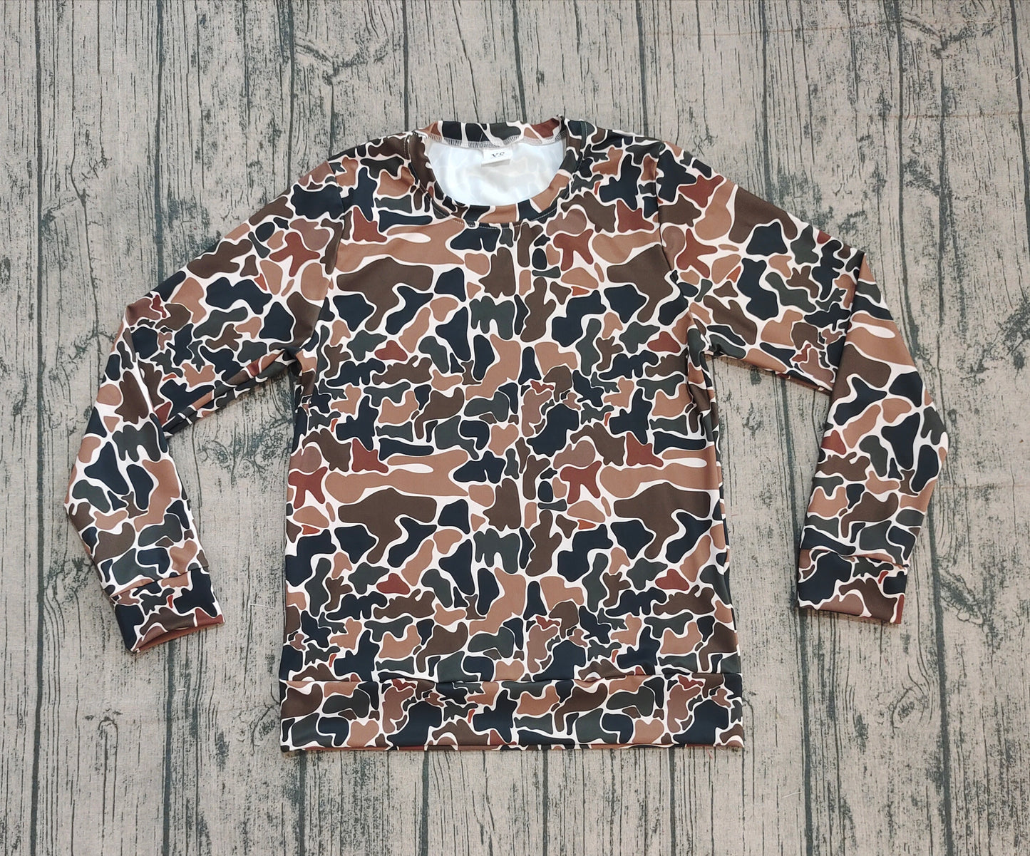 Adult Women Long Sleeve Brown Camo Yoga Active Shirt Tops RTS