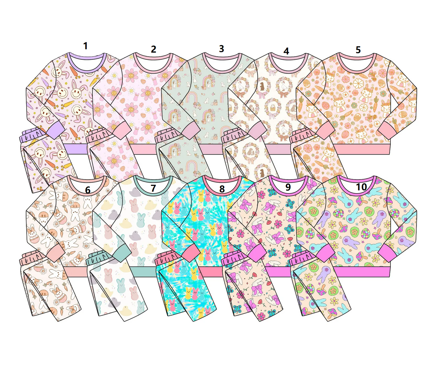 ( Moq 5 Each Style ) Sibling Baby Girls Long Sleeves Rabbits Shirt Pants Pajamas Sets