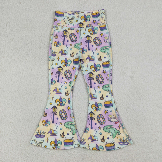Baby Girls Mardi Gras Anchors Masks Yoga Bell Bottom Pants RTS