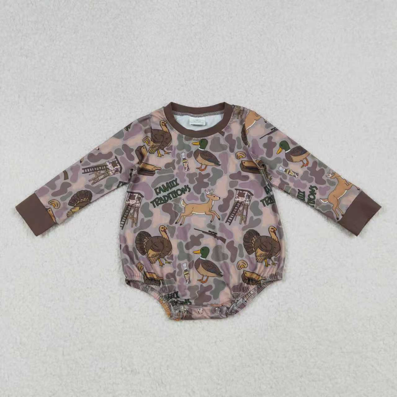 Sibling Boys Kids Long Sleeves Deer Ducks Camo Hunting Romper Set RTS