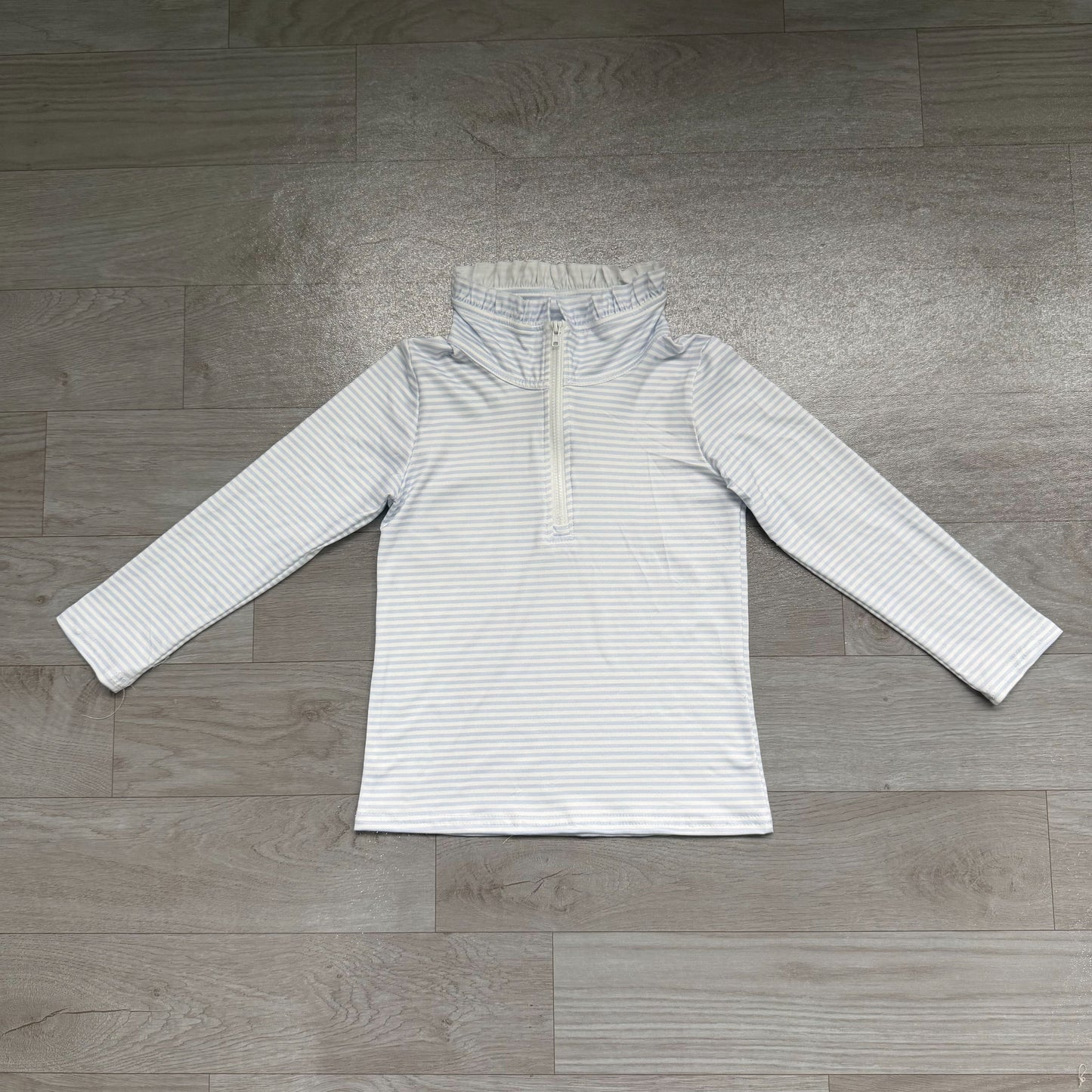 ( No moq ) Preorder Baby Girls Kids Long Sleeves Blue Stripes Zipper Pullover Shirt Clothes