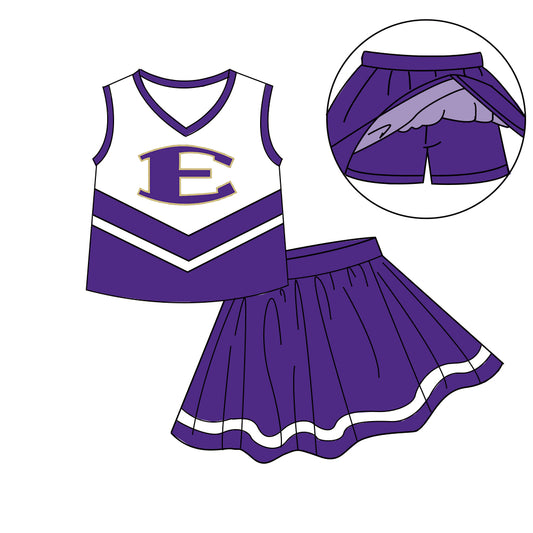 ( Moq 5 ) Baby Girl Sleeveless E Purple Tops Shorts Skirt Skort Cheer Team Set 7.10