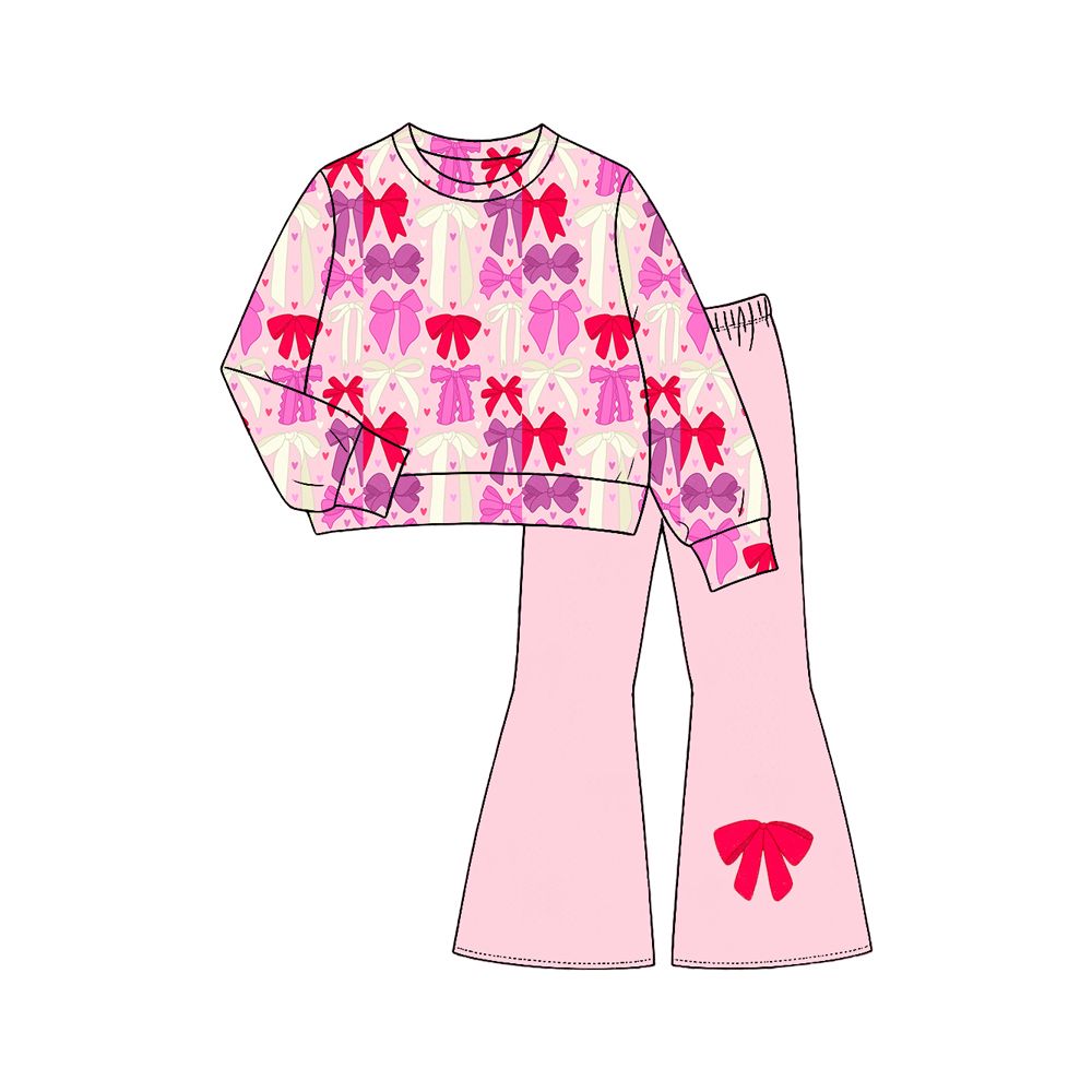 ( Moq 5 ) Preorder Baby Girls Kids Long Sleeves Bows Hearts Tops Bell Pants Valentine Set Clothes