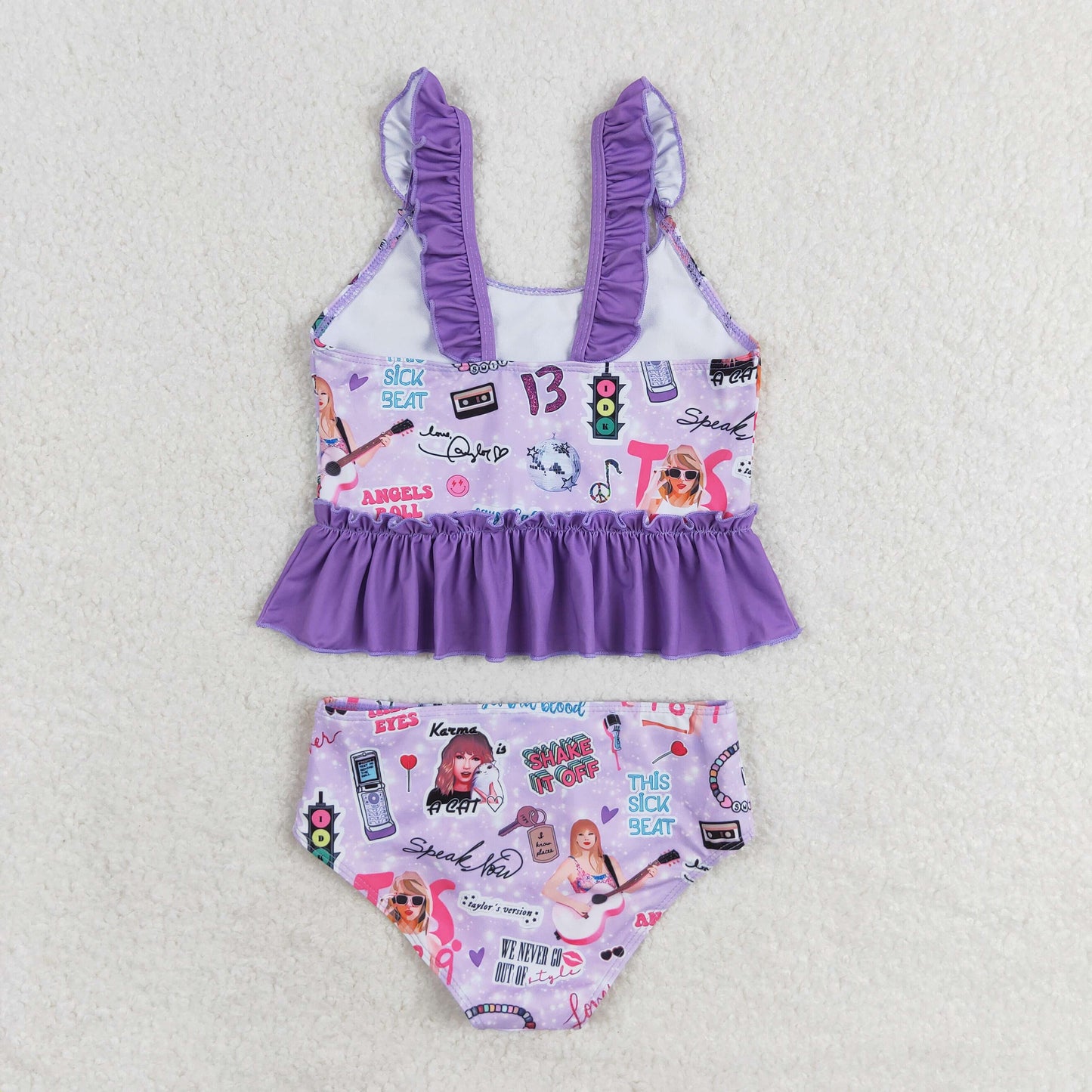 Baby Girl Summer Singer Purple Tops Plaid Bummie Swimsuit