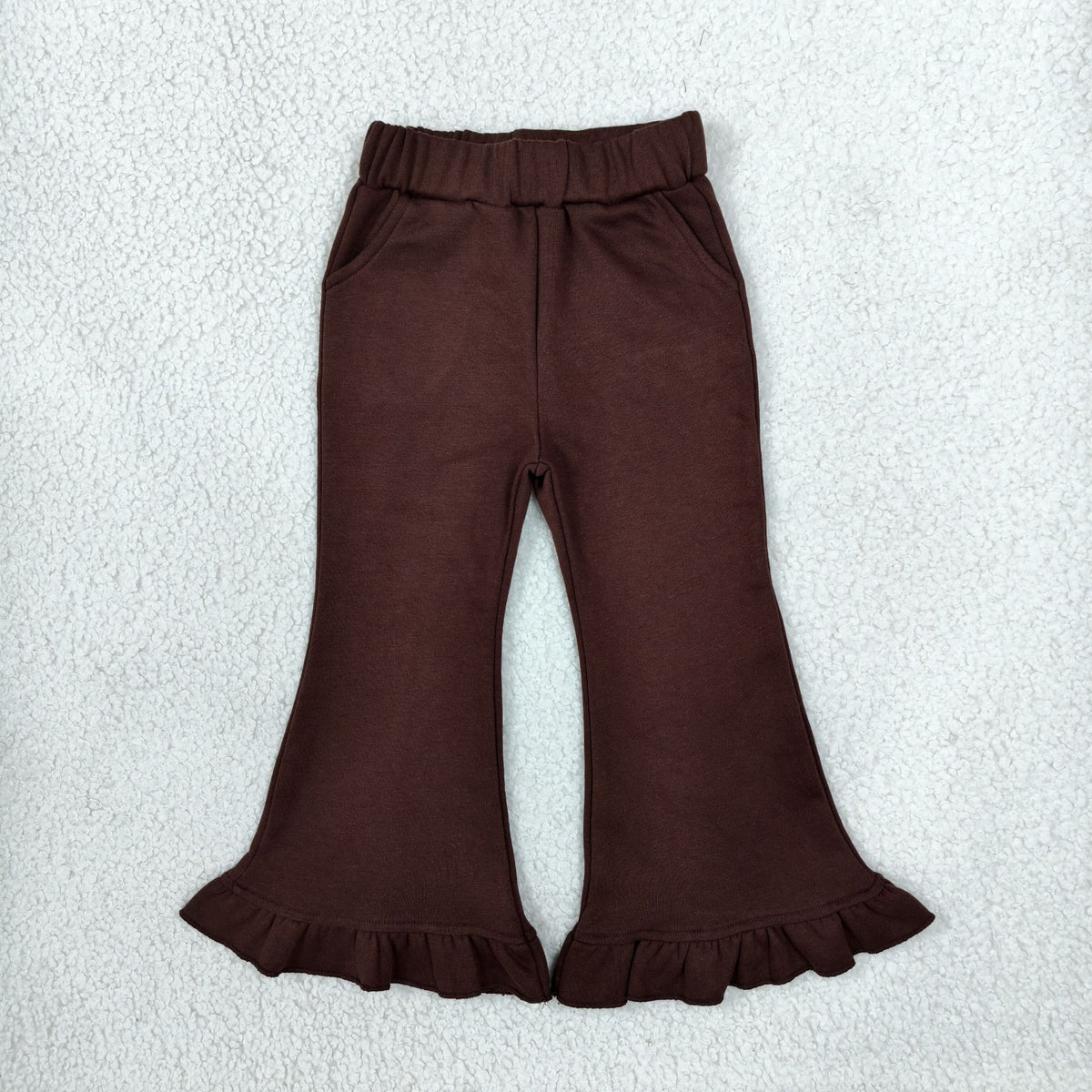 Baby Girls Kids Pockets Ruffle Cotton Pants Bottoms Dark Brown Clothes RTS