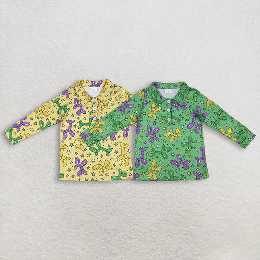 Sibling Baby Boys Kids Long Sleeves Balloons Mardi Gras Buttons Shirts Tops RTS