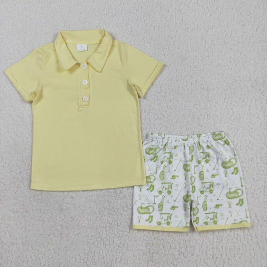 Baby Boy Short Sleeves Yellow Buttons Shirt Golf Shorts Summer Clothes Set RTS