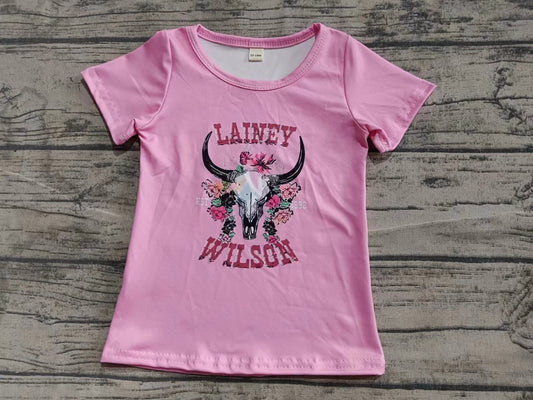 ( Moq 5 ) Baby Girl Kids Short Sleeves Western Cow Flower Pink Shirt Tops