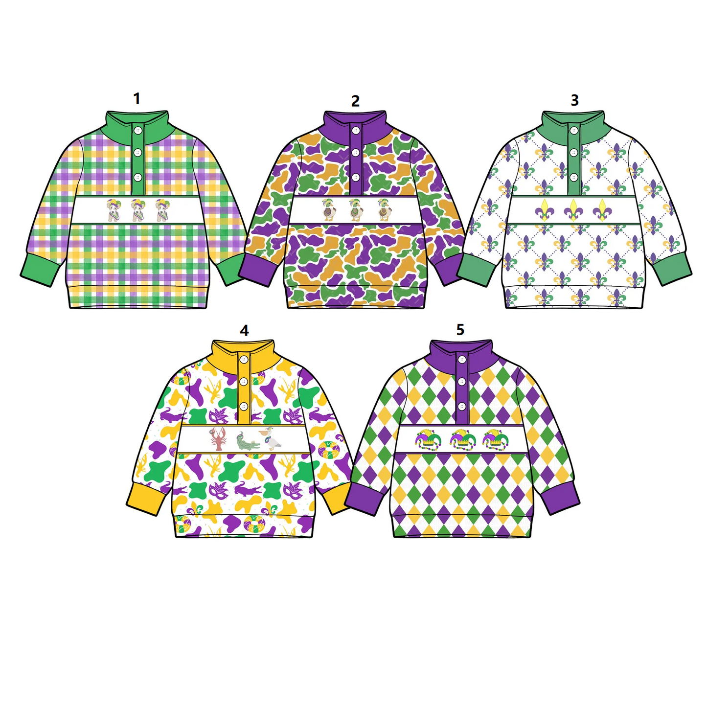 ( Moq 5 Each Style ) Sibling Baby Boys Kids Anchors Camo Print Buttons Mardi Gras Pullovers Shirts
