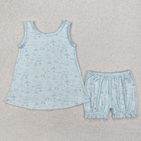 Baby Girl Sleeveless Beach Ball Tops Shorts Clothes Set RTS