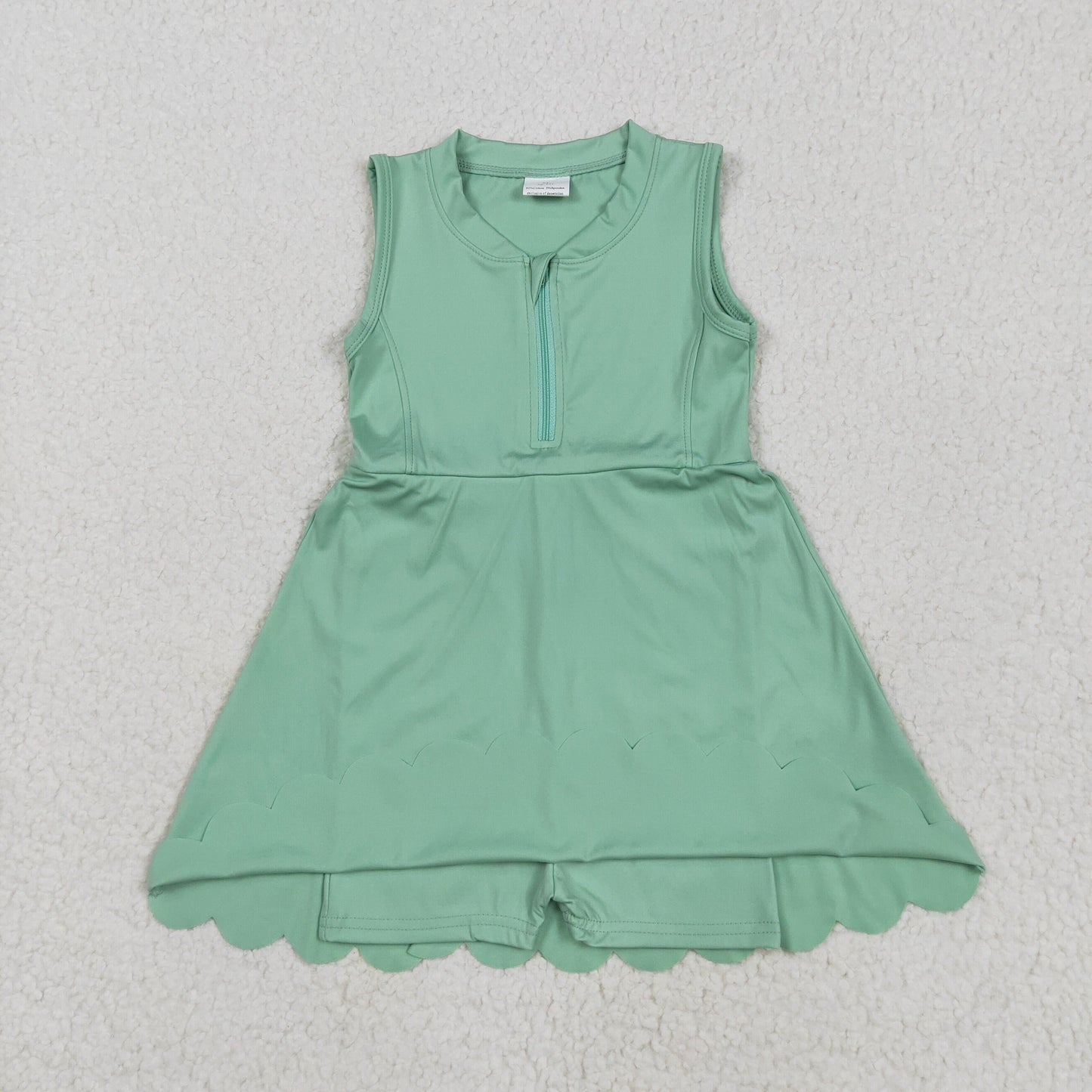 Baby Girl Green Zipper Yoga Active Wear With Shorts Knee Length Dress RTS