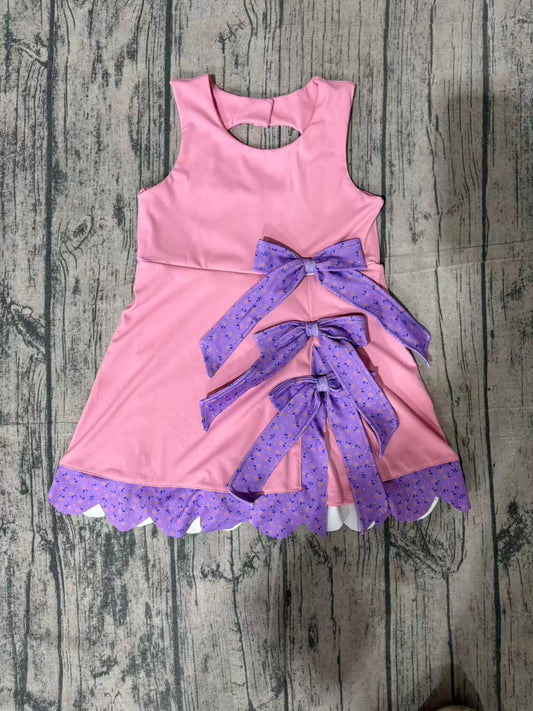 ( No moq ) Preorder Baby Girls Sleeveless Pink Plaid Bows with Shorts Yoga Dress