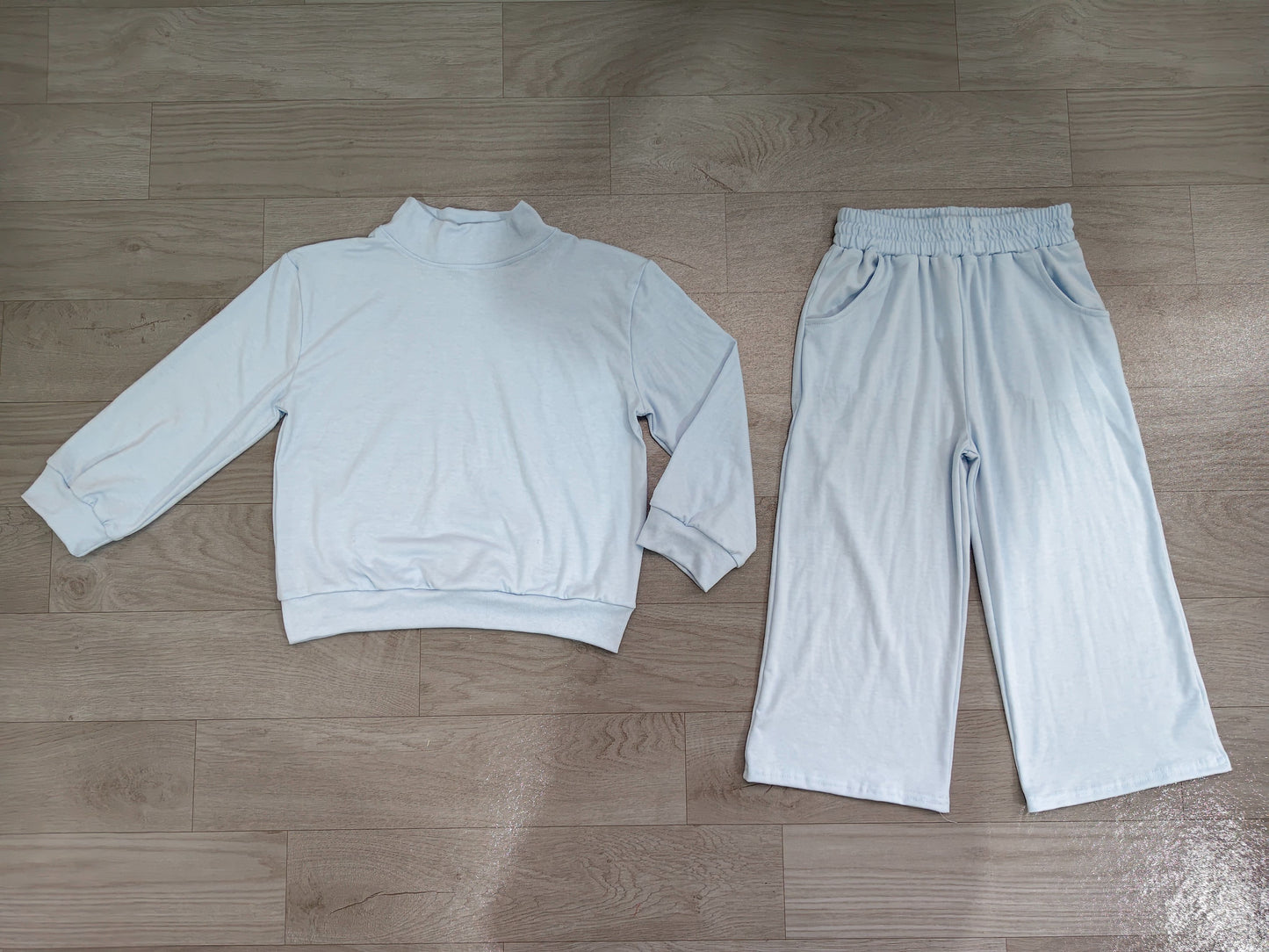 ( No moq ) Preorder Baby Girl Kids Long Sleeves Blue Shirt Pockets Pants Set Pajamas Clothes