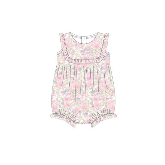 ( Moq 5 ) Preorder Baby Girls Infant Sleeveless Pink Flower Ruffle Bubble Romper