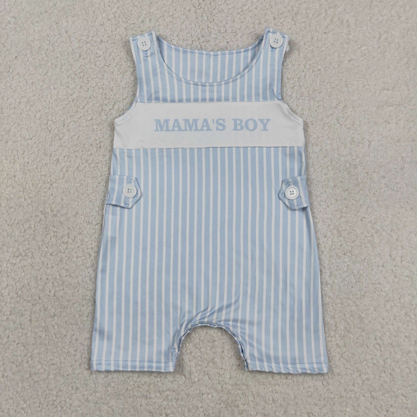 Baby Boys Toddler Sleeveless Mama's Boy Blue Stripes Summer Romper RTS