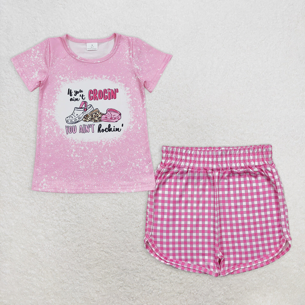 Baby Girl Short Sleeves Pink Shirt Plaid Shorts Set RTS