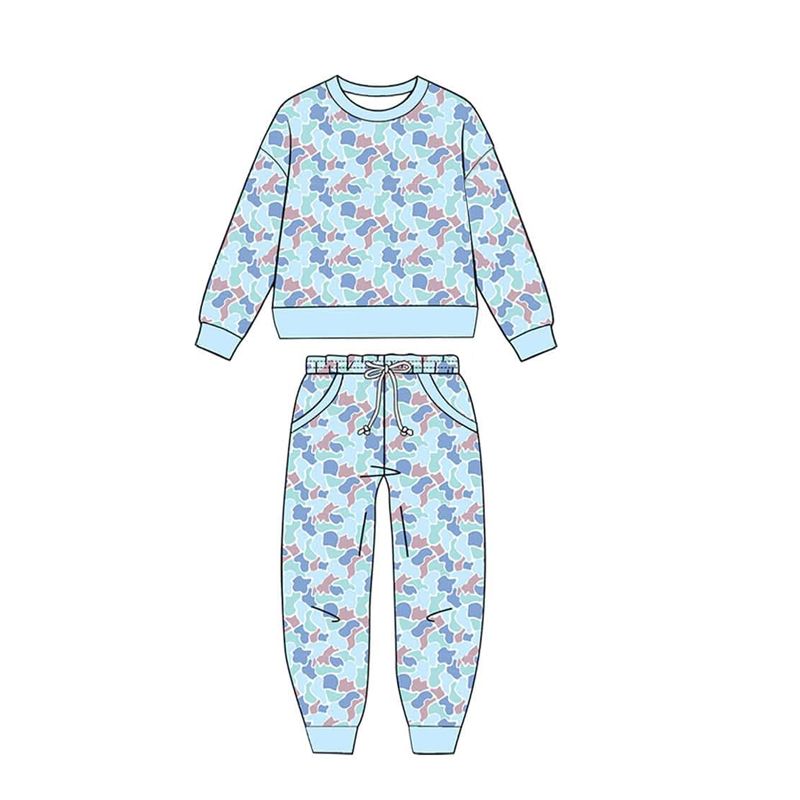( Moq 5 ) Preorder Baby Boys Kids Long Sleeves Camo Shirt Pockets Pants Blue Set Clothes
