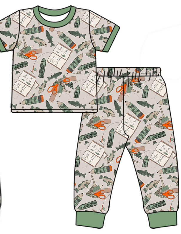 Baby Boy Short Sleeves Fishing Sibling Romper Clothes Set ( Moq 5 Each Design )11.21