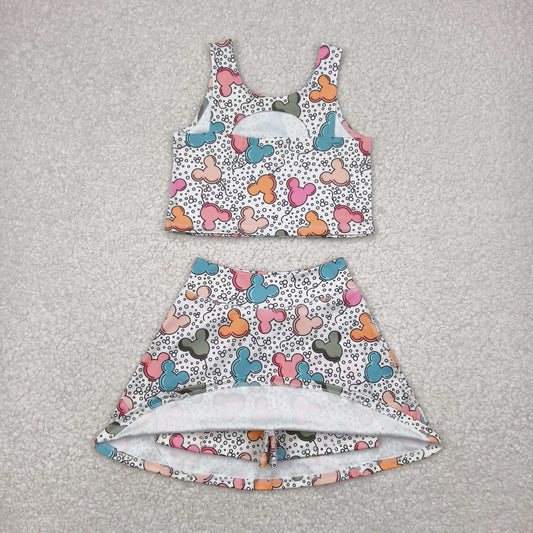 r Baby Girl Sleeveless Cartoon Mouse Balloons Tops Skort Yoga Active Set RTS