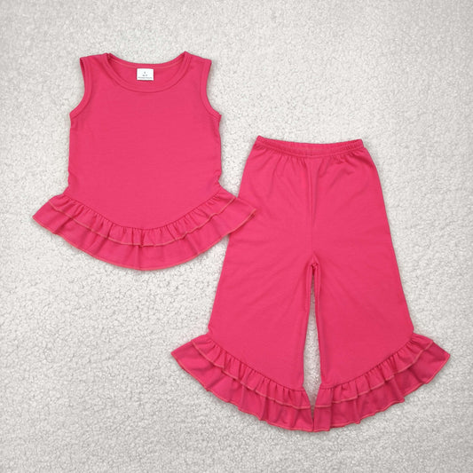 Baby Girl Sleeveless Tops Ruffle Bell Pant Pink Set RTS