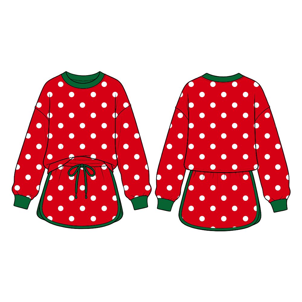 ( Moq 5 ) Preorder Baby Girls Kids Long Sleeves Dots Shirt Skirt Shorts Red Set Christmas Clothes