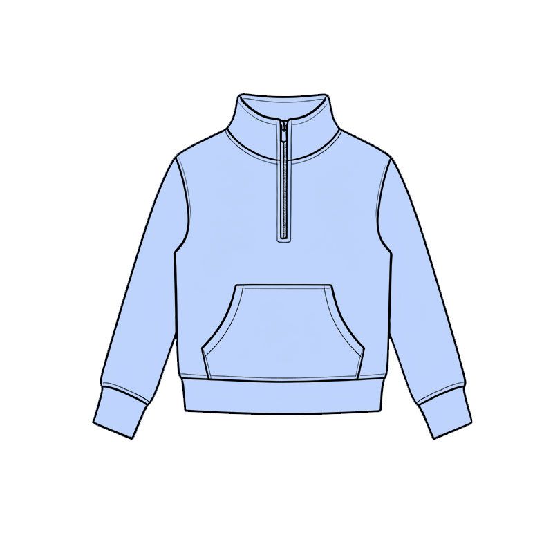 ( Moq 5 ) Preorder Baby Girls Kids Blue Long Sleeves Pocket Zipper Pullover Yoga Active Shirt