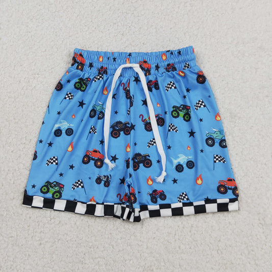 Baby Boys Kids Blue Trucks Flags Shorts Bottoms RTS