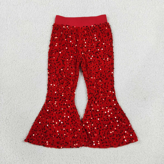 Baby Girls Kids Red Glitter Sequins With Lining Bell Pants RTS