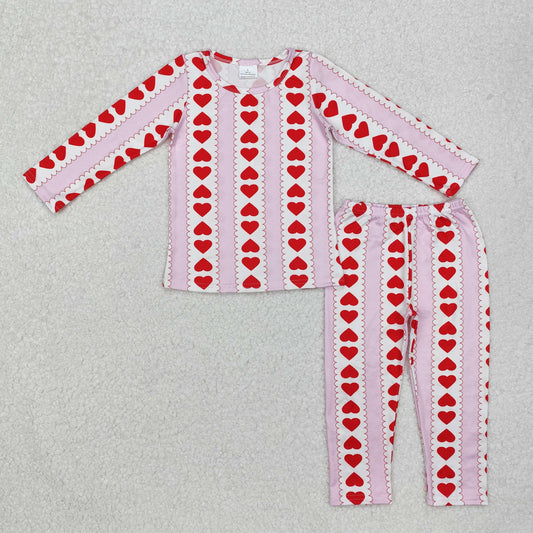 Baby Girl Long Sleeves Hearts Valentine Shirt Pants Pink Pajamas Clothes Set