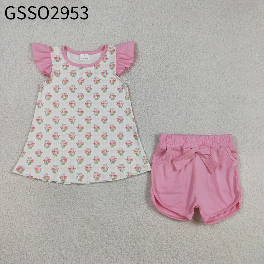 Baby Girls Infant Short Sleeves Flowers Bows Bubble Romper RTS