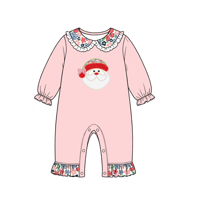 ( Moq 5 ) Preorder Baby Girls Infant Long Sleeves Santa Christmas Flower Ruffle Romper Clothes
