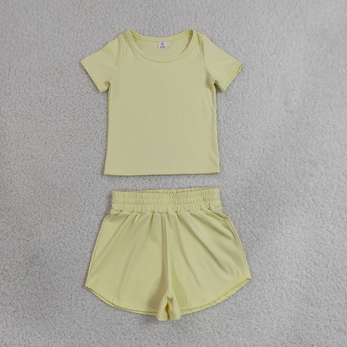 Baby Girls Kids Short Sleeves Yellow Shirt Skirt Shorts Yoga Active Set Clothes RTS