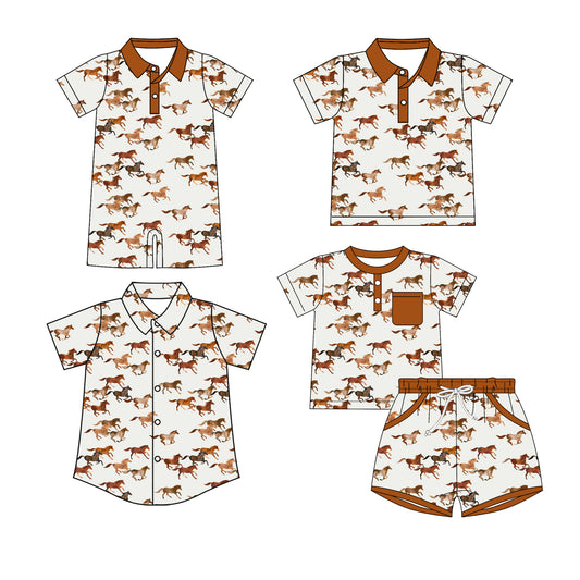 ( Moq 5 Each Style ) Sibling Baby Boys Toddler Horses Shirts Set Romper Summer Clothes