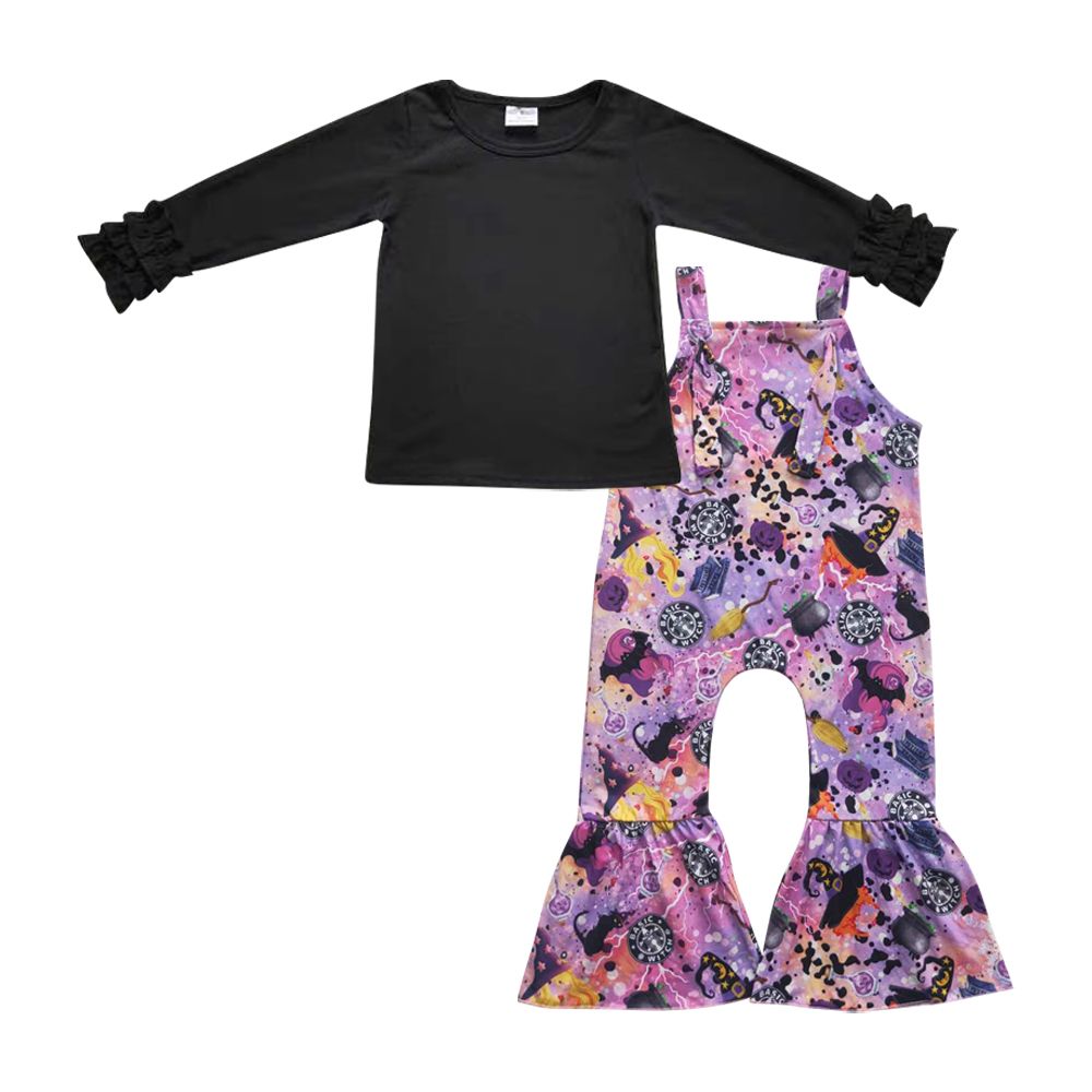 Halloween Baby Girl Black Long Sleeves Shirt Overalls Outfit