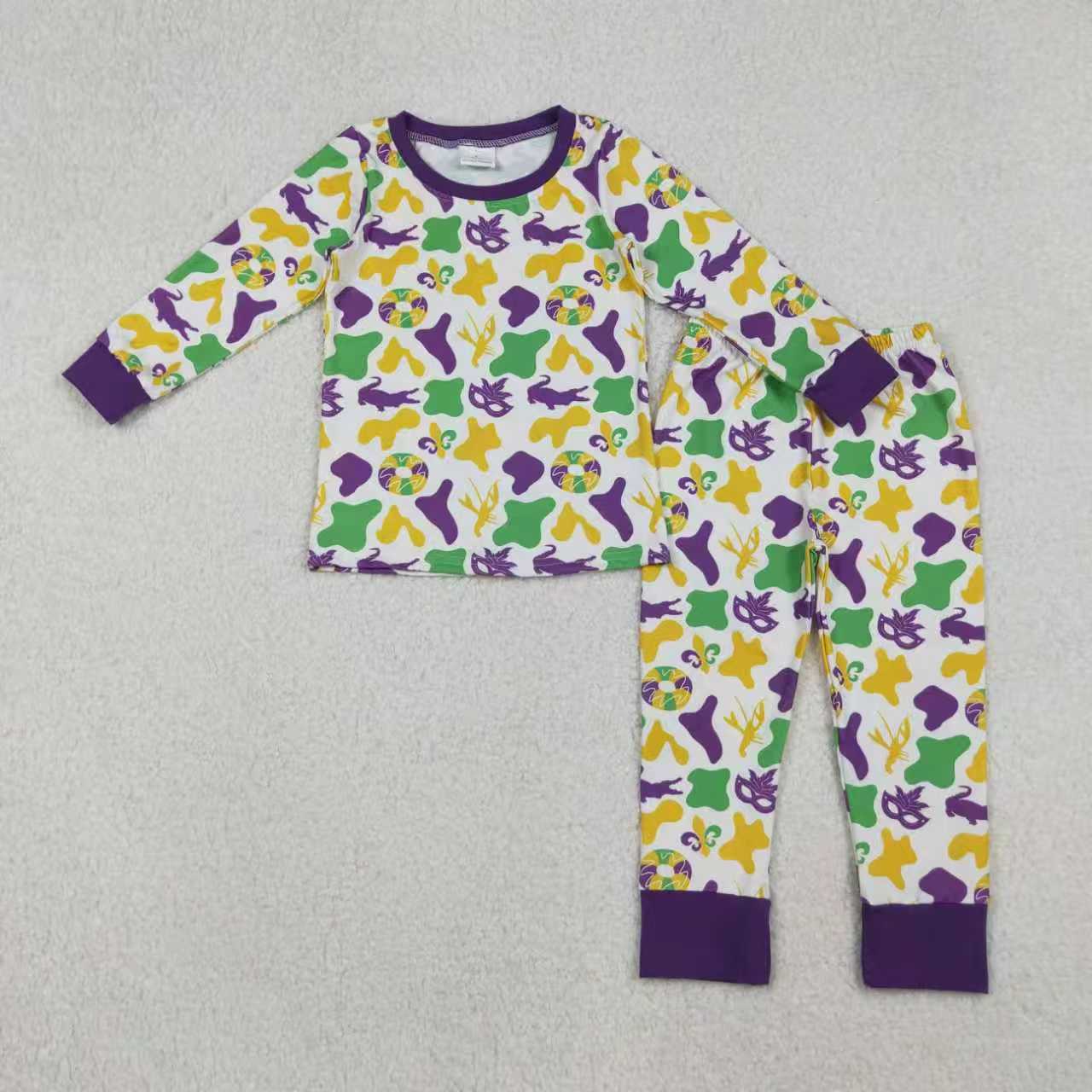 Sibling Toddler Kids Long Sleeves Mardi Gras Camo Zipper Romper Set Pajamas Clothes RTS