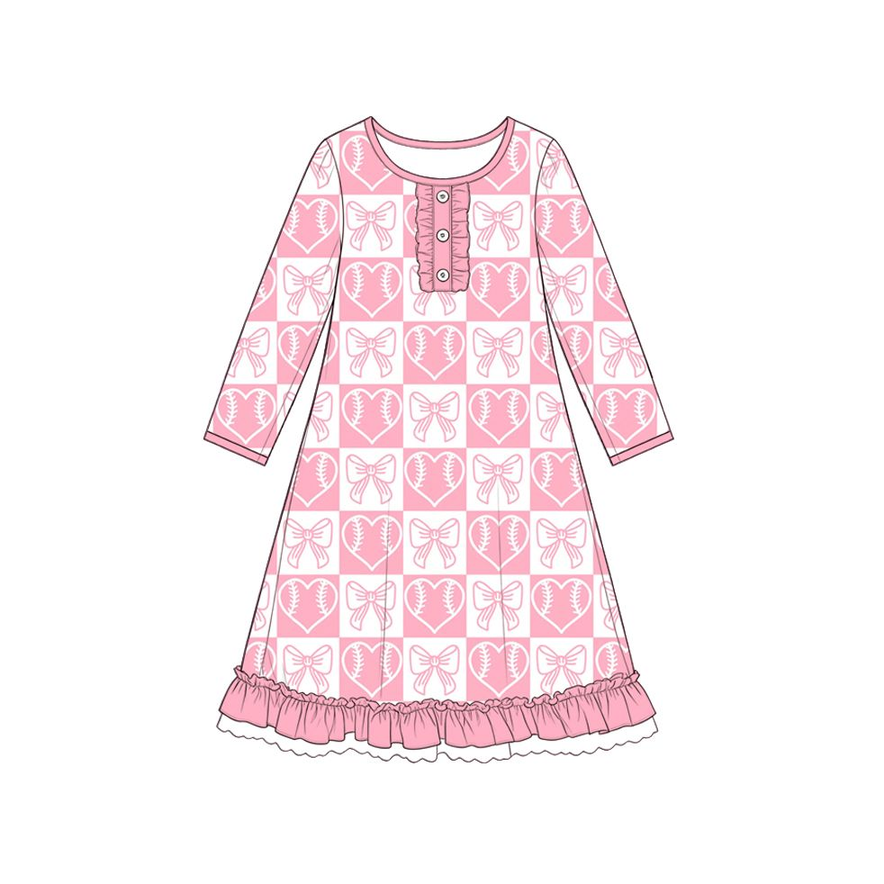 ( Moq 5 ) Preorder Baby Girls Kids Long Sleeves Bows Hearts Baseball Dress Clothes