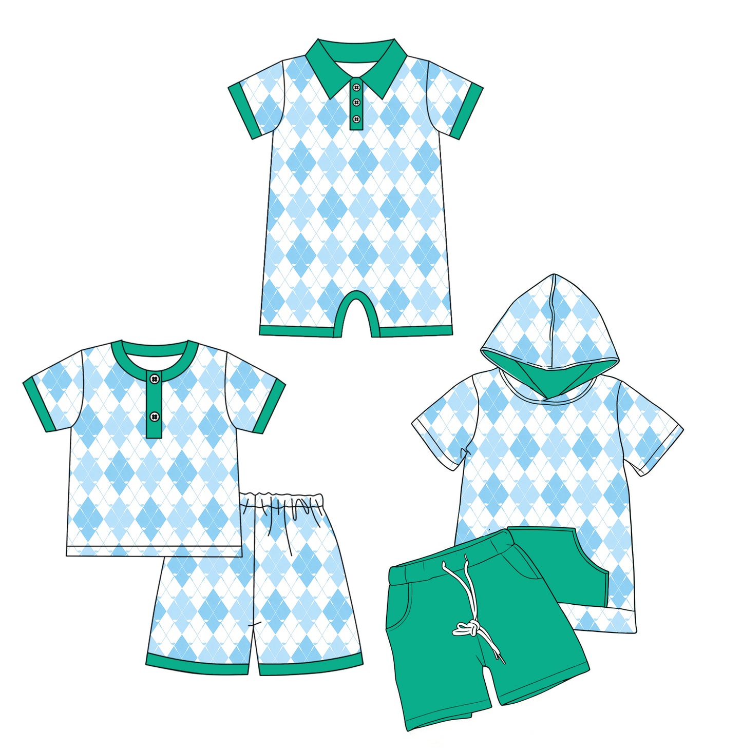 ( Moq 5 Each Style ) Baby Boys Kids Short Sleeves Golf Plaid Sibling Romper Sets