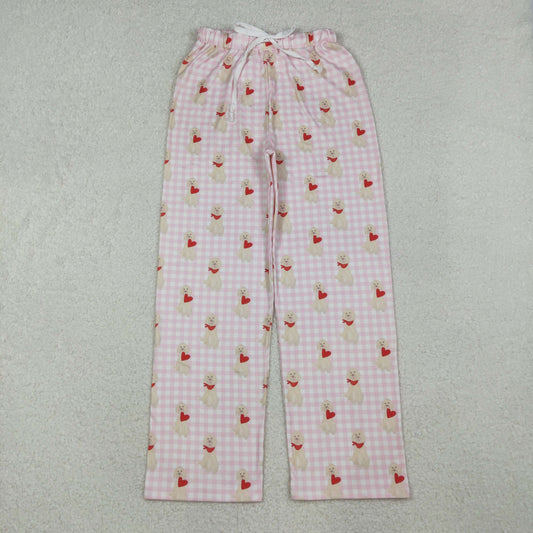 Adult Woman Dogs Hearts Plaid Valentine's Day Pink Pajamas Pants RTS