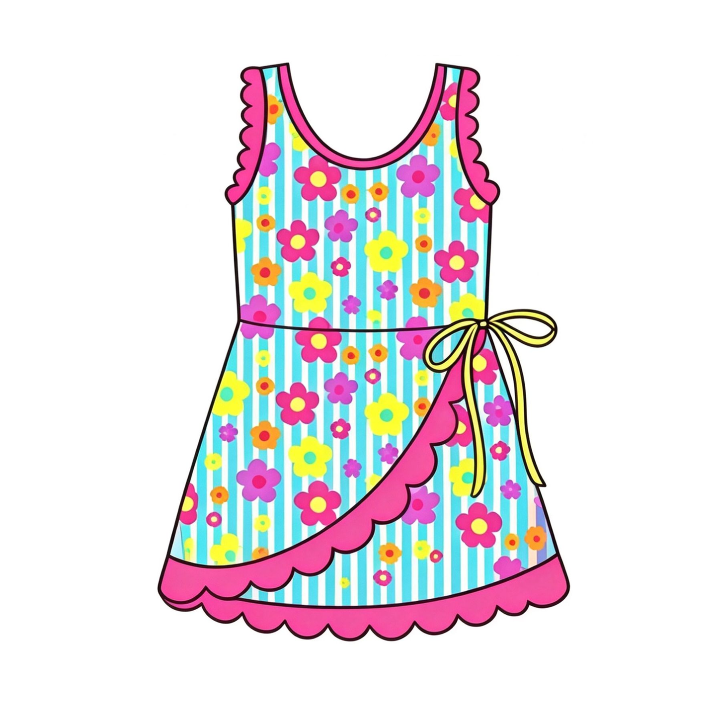 ( Moq 5 ) Preorder Baby Girls Kids Flower Stripes Shorts Scallop Dress Yoga Active Clothes