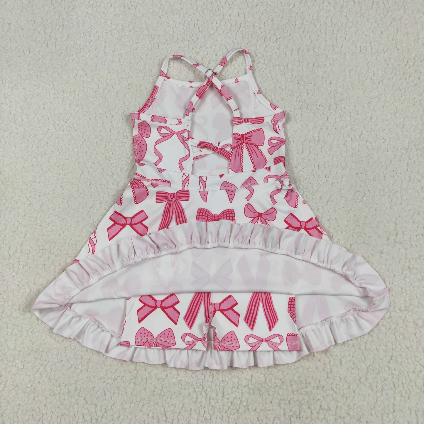 Baby Girl Straps Pink Bows Activity Wear Yoga Knee Length Dress RTS