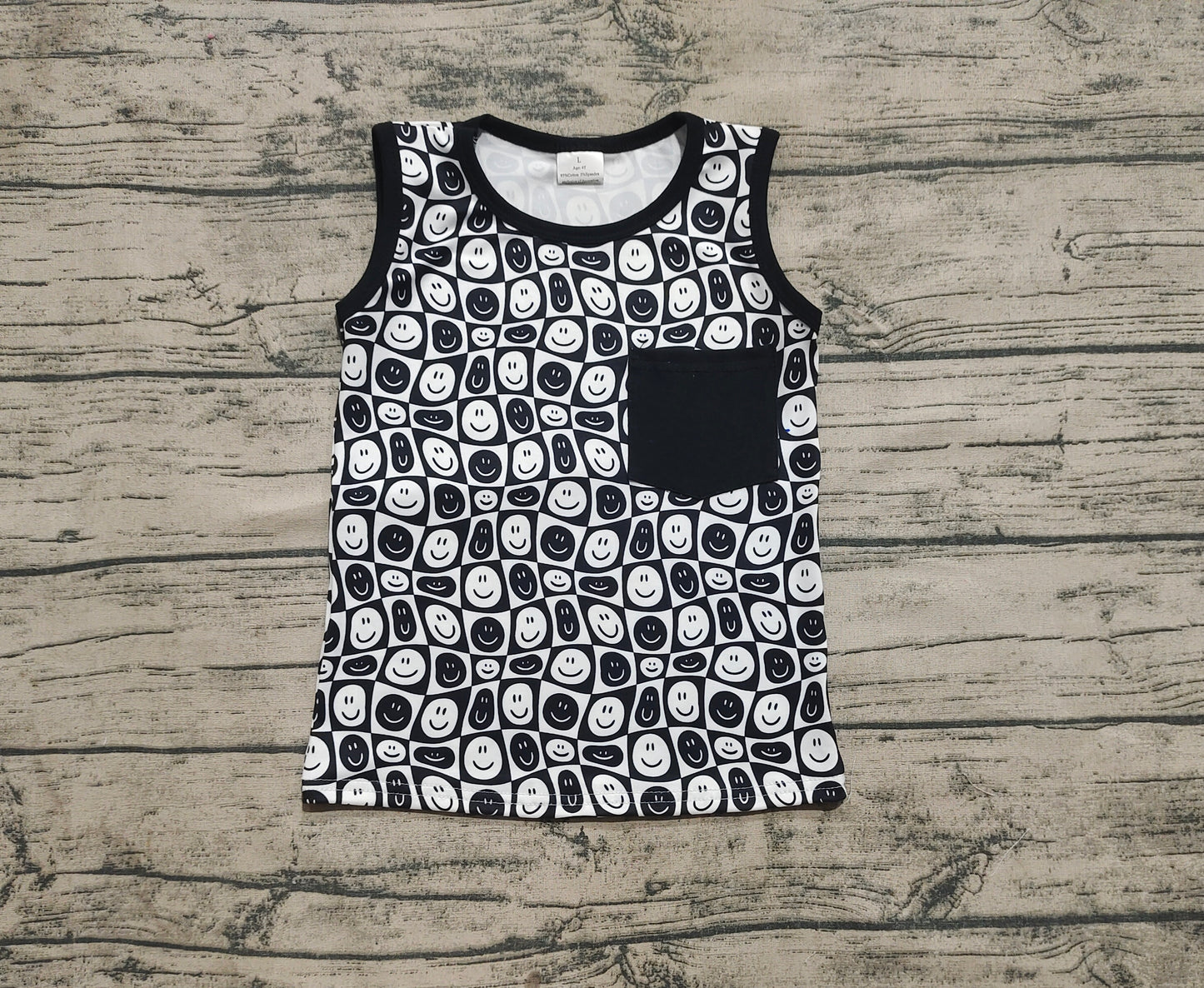 Baby Boy Sleeveless Smile Checked Pocket Shirt Tops RTS