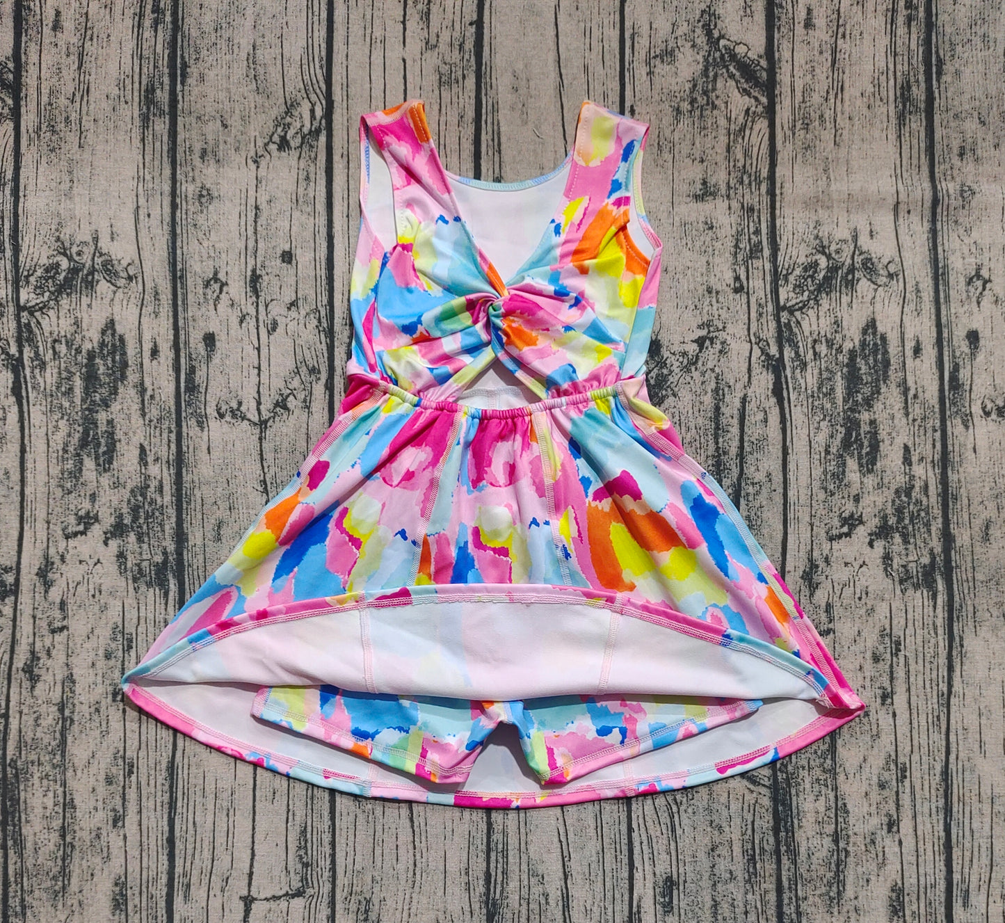 Baby Girl Sleeveless Tie Dye Yoga Active Shorts Skort Knee Length Dress RTS