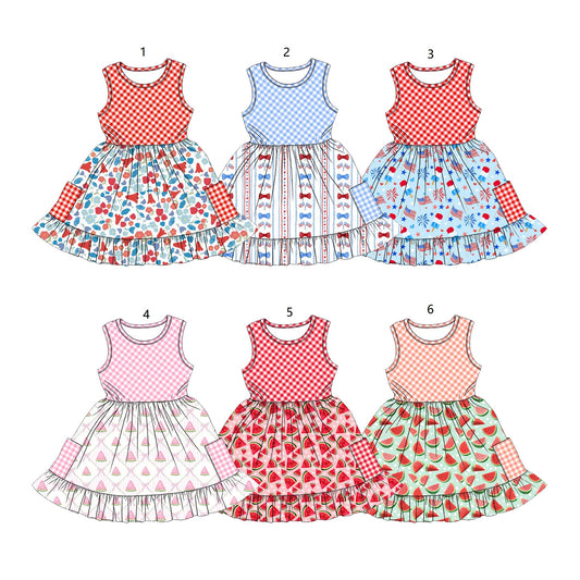 ( Moq 5 Each Style ) Sibling Baby Girls Toddler Sleeveless Knee Length Dresses Summer Clothes