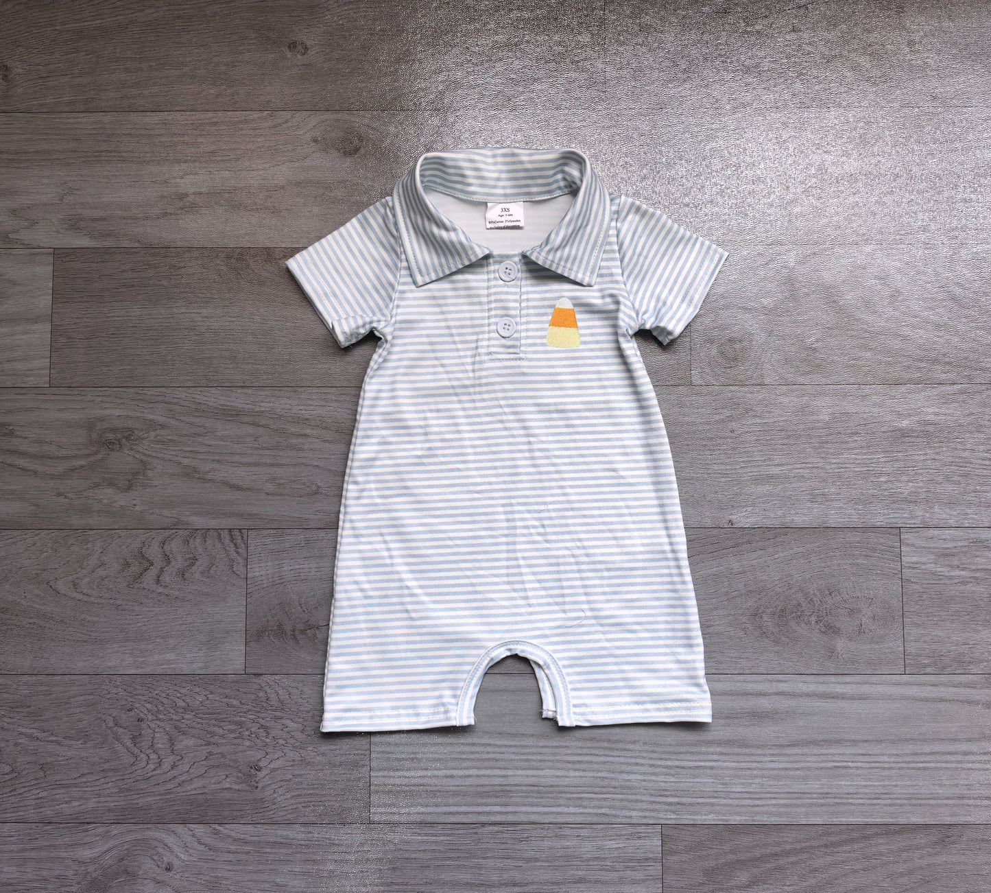 ( No moq ) Preorder Baby Boys Kids Embroidery Candy Blue Stripes Halloween Romper Clothes