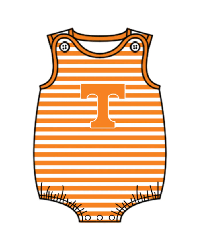 ( Moq 5 ) Baby Boys Infant Sleeveless T Orange Stripes Team Bubble Romper