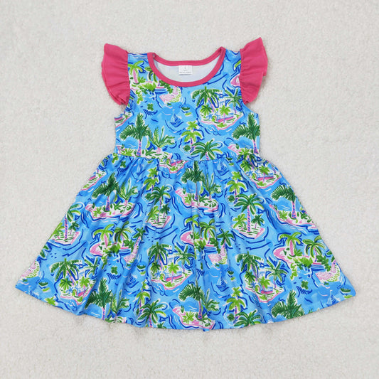 Baby Girl Short Sleeves Trees Summer Knee Length Dress RTS
