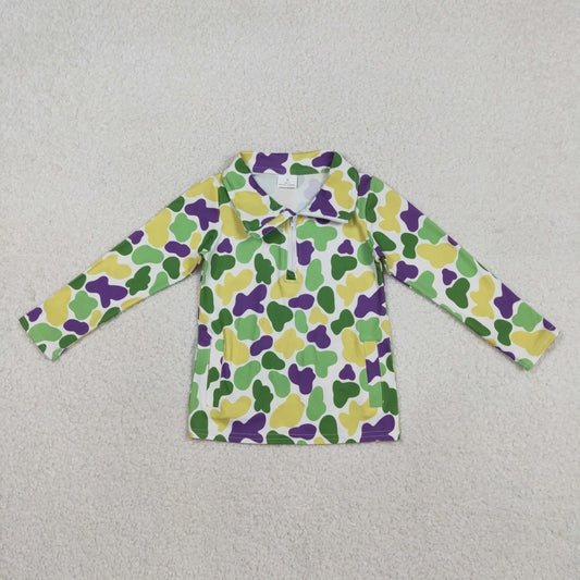 Baby Boys Kids Long Sleeves Camo Mardi Gras Zipper Pockets Pullover Shirt RTS