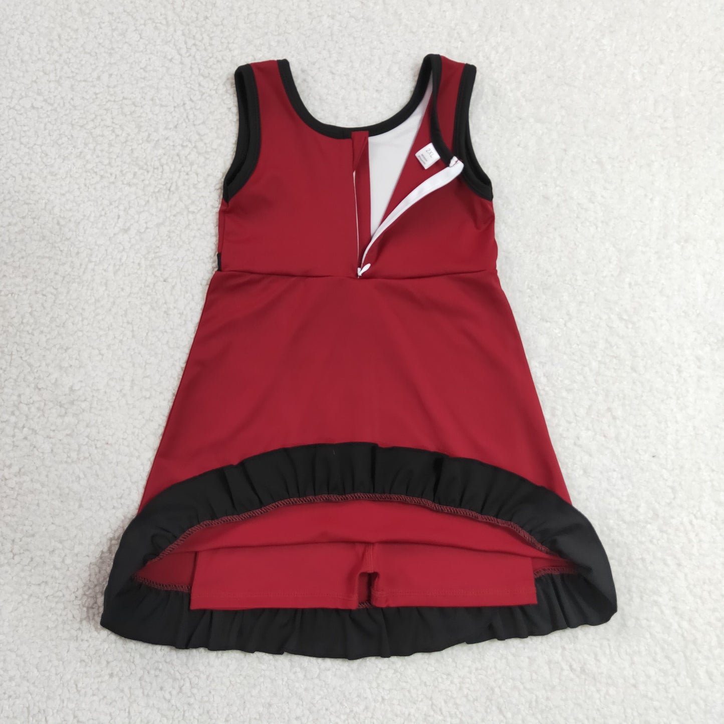Baby Girls Kids Sleeveless Shorts Knee Length Dark Red Dress Yoga Active Scallop Clothes RTS