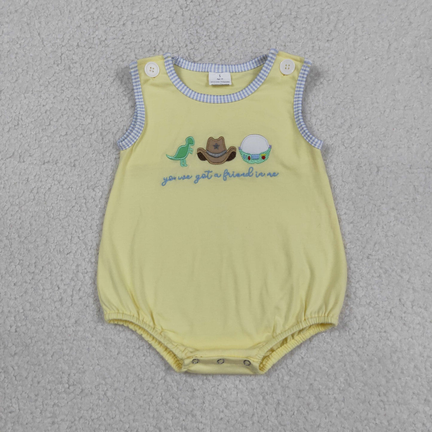 Baby Boys Kids Sleeveless Embroidery Hats Yellow Bubble Summer Romper RTS